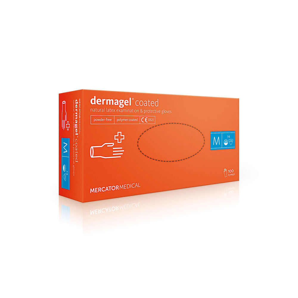 Mercator Medizinische Latexhandschuhe unsteril dermagel coated puderfrei Mittel 100 St&uuml;ck