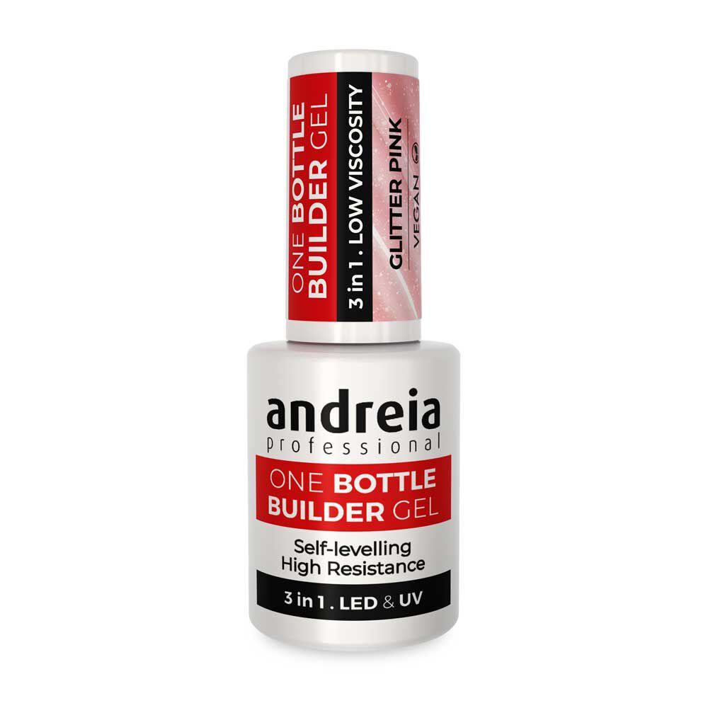 Andreia Professional One Bottle Builder Gel 3 In 1 - Aufbaugel 3 In 1 Geringe Viskosität - Glitzerndes Rosa 14ml