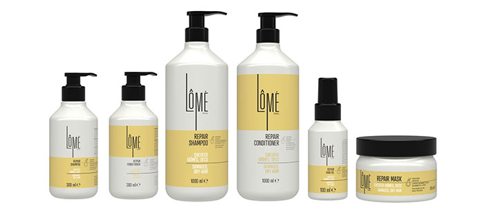 Gruppenbild der L&ocirc;m&eacute; Paris Haarpflegeprodukte f&uuml;r Reparatur